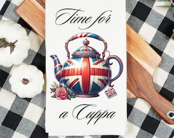 Ściereczka kuchenna z motywem czajniczka Union Jack: Brytyjska dekoracja kuchni – bawełna lub mikrofibra