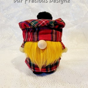 Red Bearded Red Royal Stewart Tartan Scottish Handmade Gnome with tartan shoes, plaid bonnet/hat and kilt, British Gnome, Plaid, Ginger