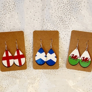 British Flag Earrings, England Flag Earrings, Scotland Flag Earrings,Welsh Flag Earrings, Double Sided Design, Teardrop, Choose your design