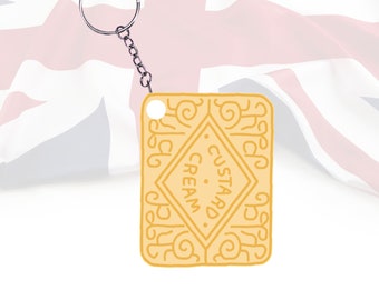 British Custard Cream Biscuit, Great Britain Custard Cream Keychain, British Cookie Key Chain, British Biscuit gift, Double sided Keychain