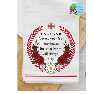 England Flag Tea Towel, English Rose Kitchen Towel, England Home Dish Towel, English Dish Towel, England Heart Towel