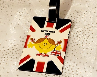 Union Jack Luggage Tag, Little Miss Brit British Luggage Tag, Union Jack Baggage Tag,  Double Sided Print