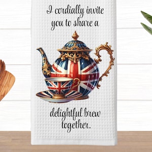 Union Jack Teapot Tea Towel, Cup of Tea Quote Kitchen Towel,  British Dish Towel, Cotton or Microfiber, British Gift, Friend Gift