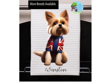 British Union Jack Dog Breed Dish Towel, Gepersonaliseerde Dog Kitchen Towel, British Dog Custom, Andere rassen beschikbaar, Theedoek, 16" x 24"
