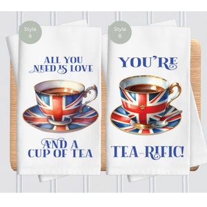 Twoja ściereczka kuchenna z motywem brytyjskim Union Jack, wszystko czego potrzebujesz to miłość i filiżanka herbaty, ściereczka kuchenna Union Jack, opcje bawełniana lub z mikrofibry