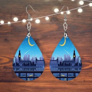 London Skyline Earrings, London Scene British Earrings, London Earrings, Double Sided Design, Teardrop Earrings