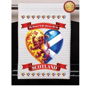 Scottish Heart Tea Towel: Scotland Lion Rampant Kitchen Decor
