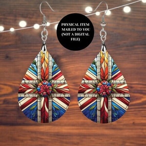 Union Jack Stained Glass Effect Earrings, Union Jack British Earrings, London Earrings, Double Sided Design, Teardrop Earrings