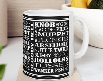 Bollocks British Scottish Typography Subway 11oz Mug, British Mug, Union Jack Mug, Brit Sayings Tea Mug with gift box