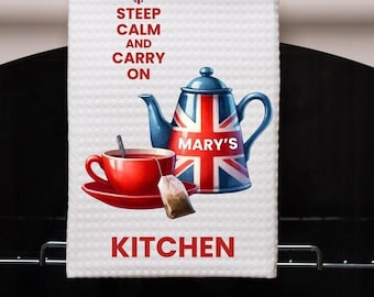 Paño de cocina personalizado con la bandera británica: decoración de cocina británica, algodón o microfibra.
