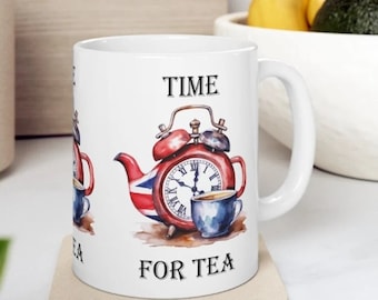 Union Jack Teapot Clock Mug: British Time for Tea Gift