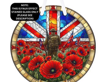 British Poppy Schild: Erinnerungssoldat, Glasmalerei-Effekt