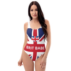 Womens Union Jack Brit Babe One-Piece Swimsuit, Ladies British Swimsuit