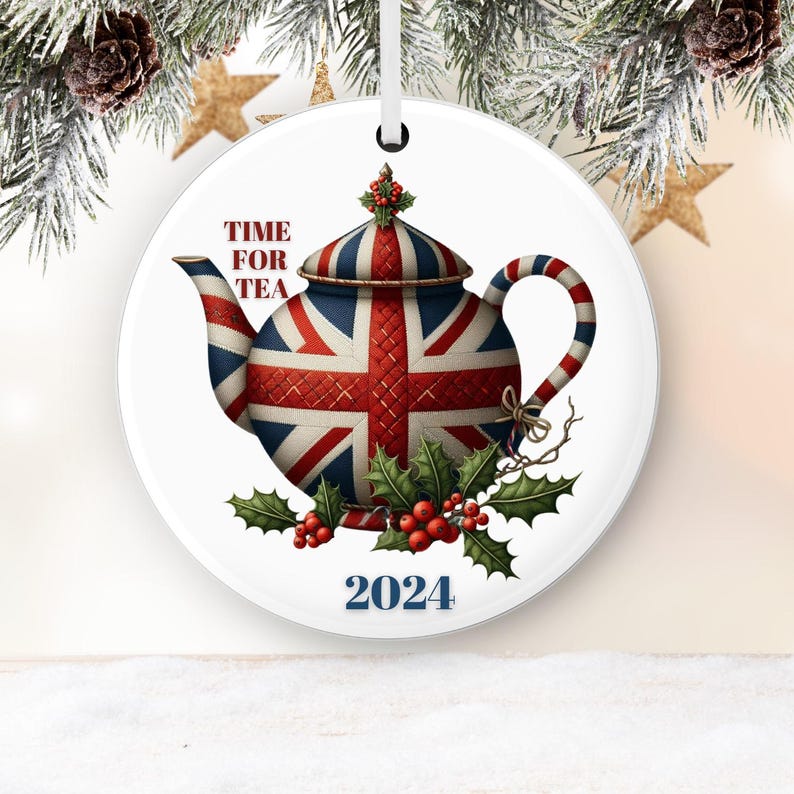 British Union Jack Time for Tea Ceramic Ornament, Gloss Finish, Union