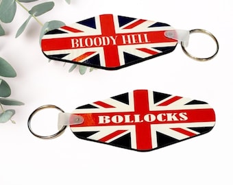 Naughty Words Union Jack, Regno Unito, Portachiavi della Gran Bretagna, Portachiavi Bollocks, Portachiavi Inferno Sanguinario, Portachiavi a doppia faccia