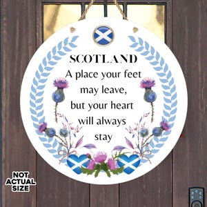 Letrero colgante para puerta con cardo escocés: placa de pared con la bandera de Escocia