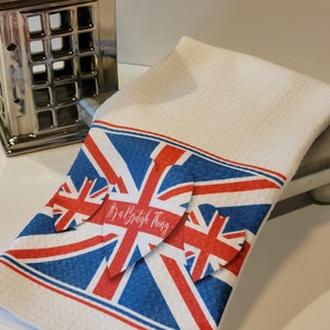 British themed Tea Towel, Dish Towel, Union Jack Tea Towel, British Icons Tea Towel, Union Jack Tea Towel, London Bus, 16&quot; x 24&quot;