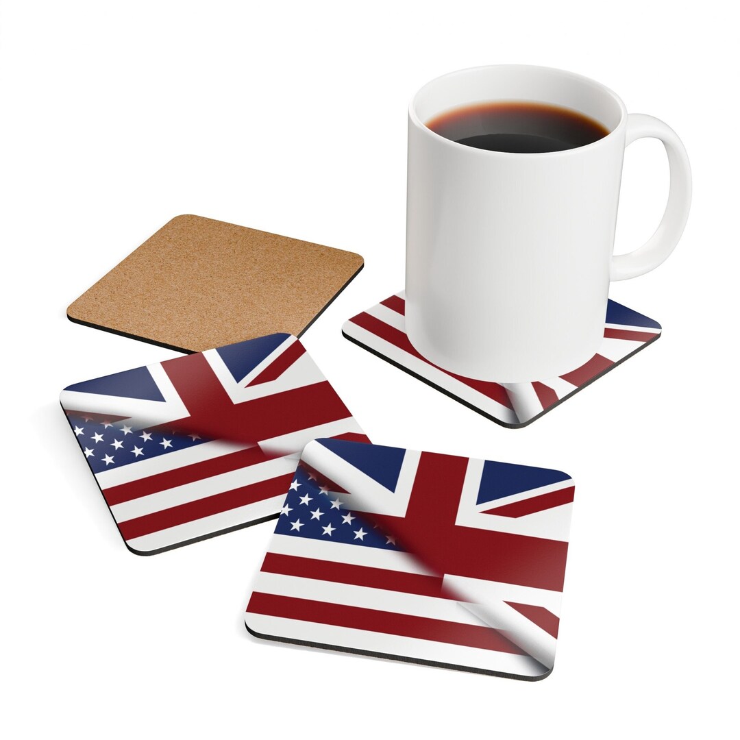 Union Jack Flag USA Flag Coaster, Usa/uk Flag Cork Backed Square ...