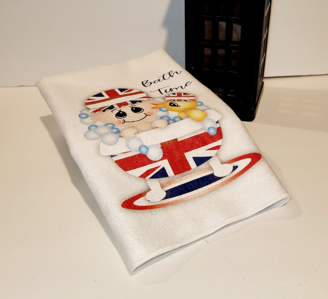 Bath Time Union Jack British Themed Bathroom Towel, Union Jack Bath Tub