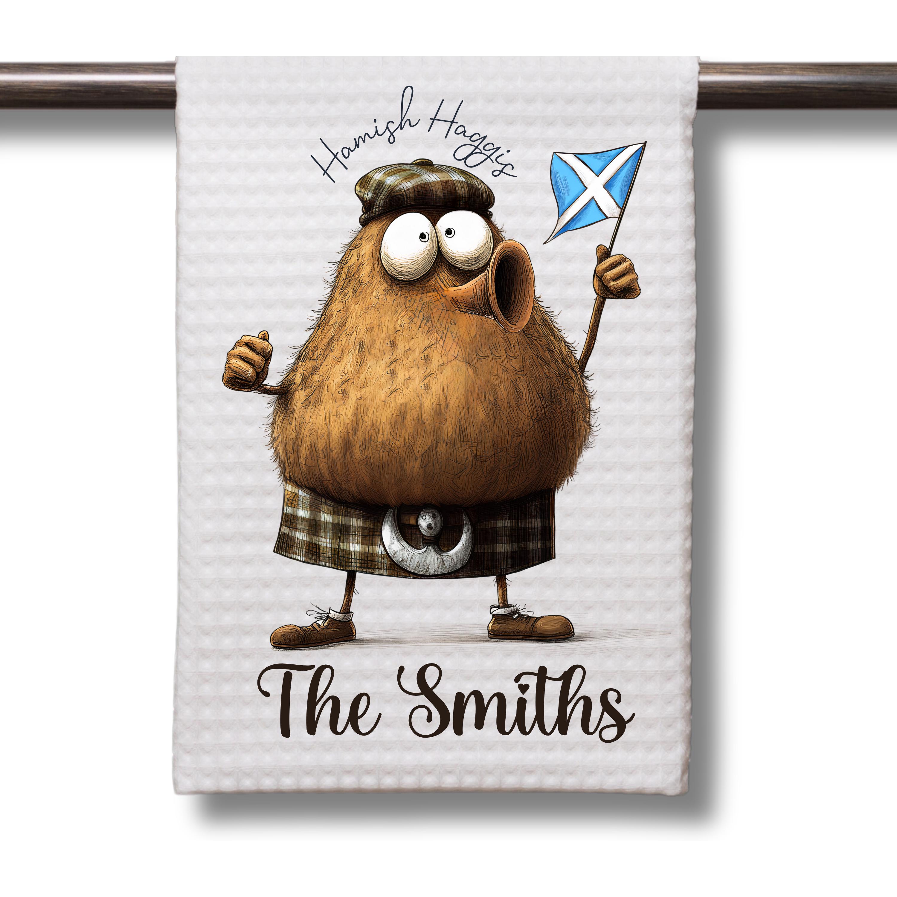Toalla De Té Escocesa Exclusiva | 'The Haggis Of Scotland' | 100% Algodón | Ilustrada Y Divertida