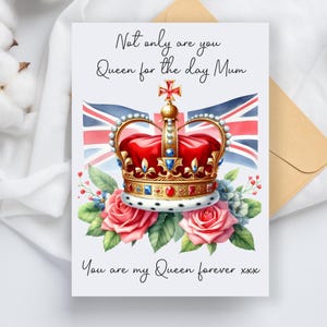Carte de fête des mères britannique maman et reine, carte de fête des mères faite main Love You Mum et enveloppe 5 1/2 "x 4,25", carte de fête des mères Across the Miles