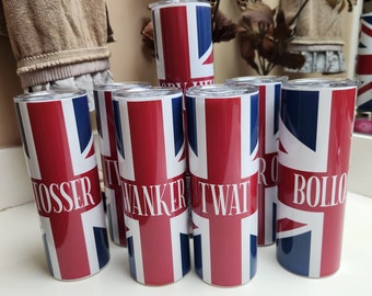 Bloody Hell Union Jack  20oz Skinny Tumbler, Sliding Lid and Straw, Skinny Straight Double Wall Stainless Steel Tumbler, Union Jack