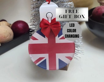 Union Jack LED Light up Acrylic Round Color Changing Christmas Ornament, Christmas Union Jack Ornament, Christmas, British Tree Ornament