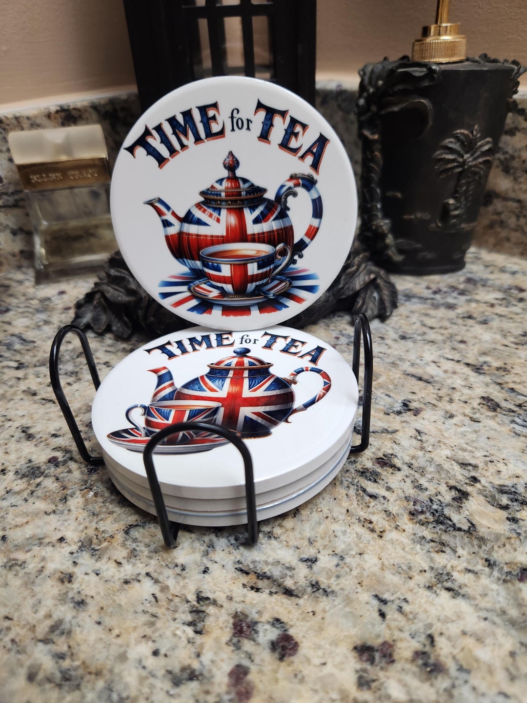 Union Jack Ceramic Coasters: British Teapot Cup Set - Etsy