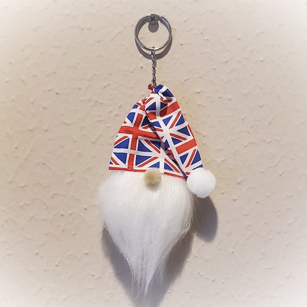 Union Jack, United Kingdom, Great Britain Handmade Gnome Keychain, Nordic Gnome, British Gnome, Scandinavian Gnome, Key Chain, Key Ring