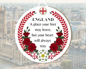 England Hanging Sign 6" Diameter, English Rose Plaque Sign, England Home Sign, English Flag Sign