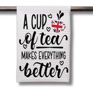 Kopje thee keukenhanddoek - wafelgeweven handdoek - kopje thee - grappige keukenhanddoek - theedoek - handdoek - thee maakt alles beter Brits