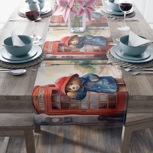 London Bear Table Runner, British Bear Table Runner, Available in 2 sizes and Cotton or Polyester Option