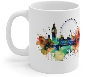 London Watercolor Skyline Mug - British Gift (11oz)