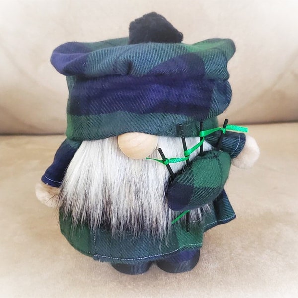 Black Watch Tartan Scottish Playing Bagpipes Handmade Gnome with tartan shoes, plaid bonnet/hat and kilt, Nordic Gnome, British Gnome,