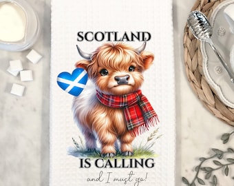 Schottische Highland Kuh Geschirrtuch: Schottenkaro Schottland Geschenk