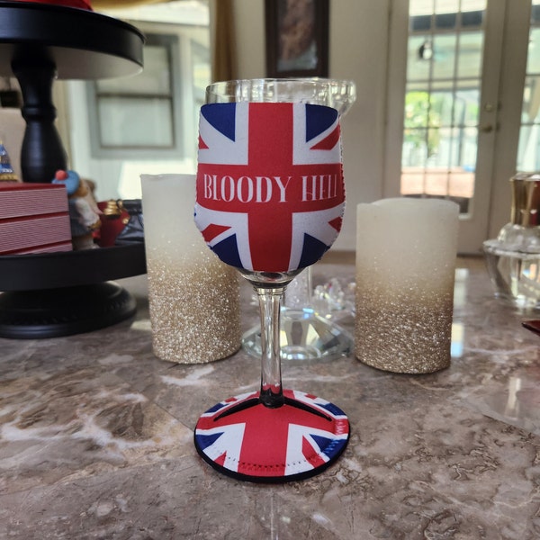 Ensemble refroidisseur de verres à vin et couvercle inférieur Union Jack, porte-verres à vin britannique drôle Union Jack, couvre-verres à vin drapeau Union Jack