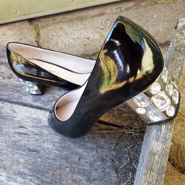 Miu Miu crystal embellished patent leather pumps 1990's
