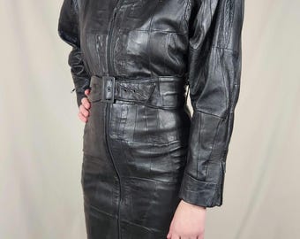 oversized leather dress Long Sleeve Seam Detail Oversized Belted Blazer Dress In Black Faux Leather | EGO US