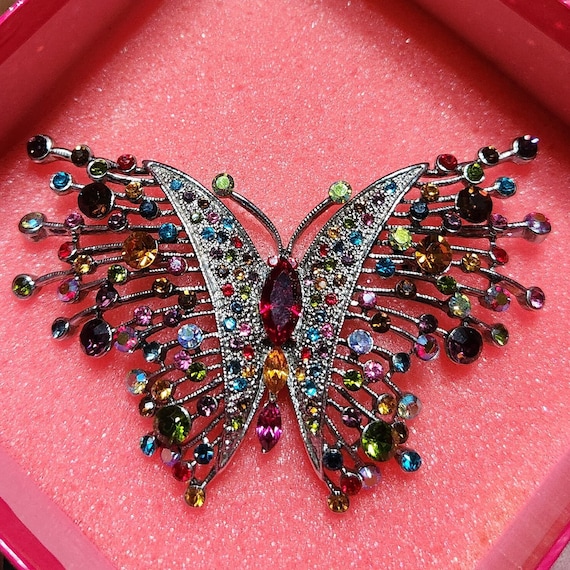 Authentic Butler and Wilson Large Butterfly Brooch in rainbow colours.
