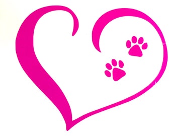 DIY Open Heart Vinyl Decal, Dog Paw Prints, Choose Size, Choose Color, Laptop Decal, Tablet, Car Window Decal, Cell Phone, Glass & Drinkware