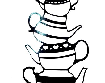 DIY Stacking Teapots Decal, Car Window Decal, Laptop Decal, Tablet Decal, Tea Lover Decal