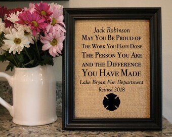 Fireman Retirement Burlap Print Custom Firefighter Gift Retiring