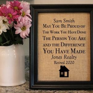 Real Estate Agent Retirement Burlap Print - Real Estate Agent Thank You Gift