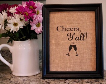 Cheers, Y'all! Burlap Print - Bachelorette Party Decor - Bridal Shower Decor