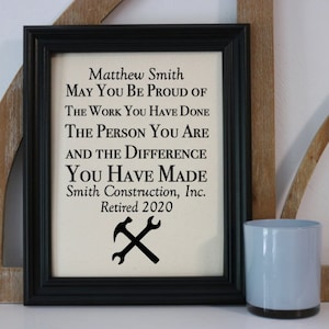 Construction Retirement Custom Print - Carpenter Retirement Gift - Contractor Gift
