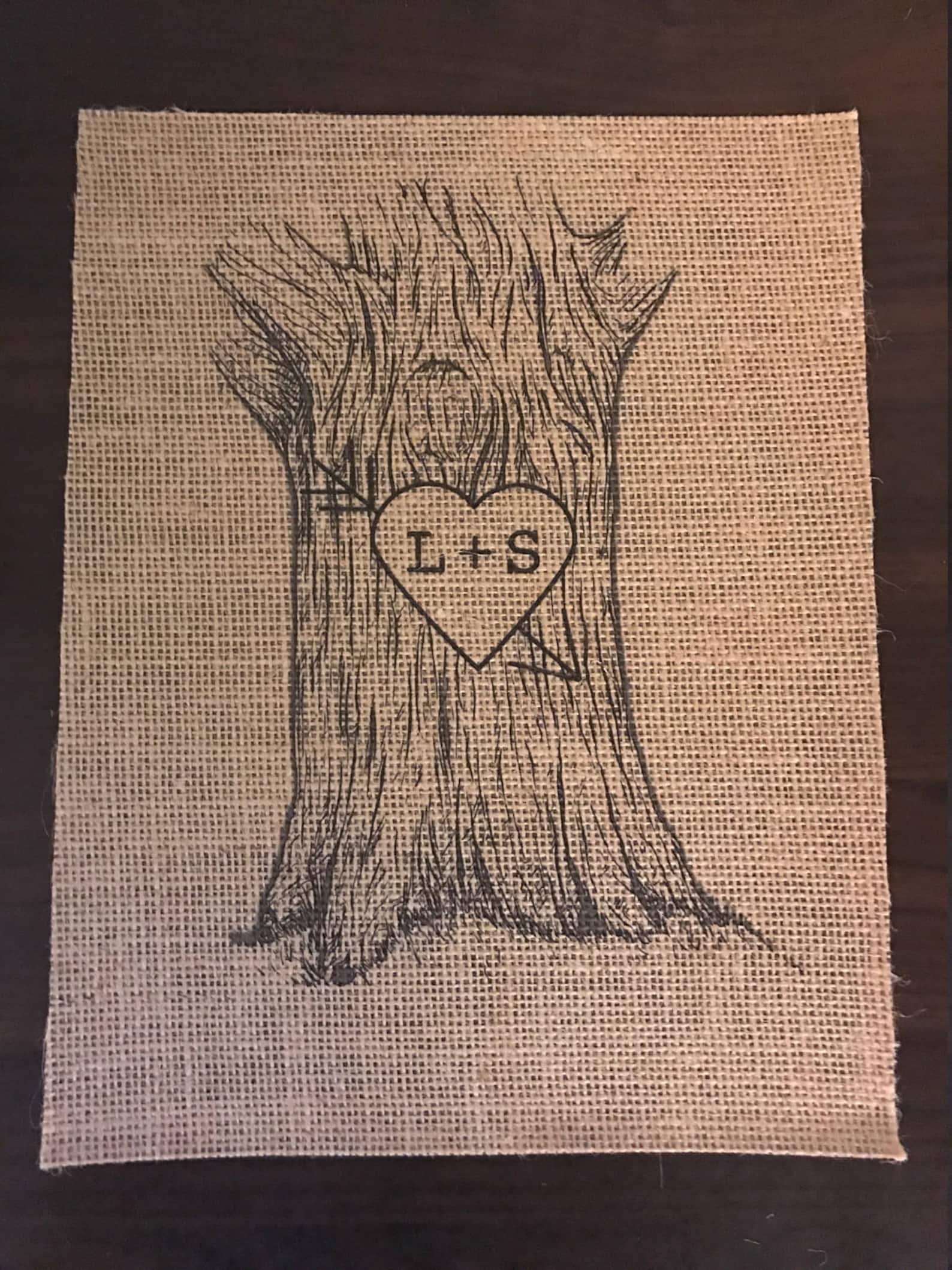 Initials Carved Into a Tree Burlap Print Engagement Gift Etsy