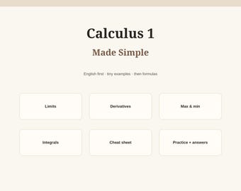 Libro de repaso de Cálculo 1 simplificado / Guía de estudio en PDF sobre límites, derivadas e integrales con respuestas a los ejercicios