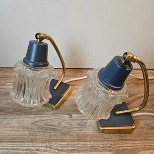 Mid Century bedside lamp set brass blue 1960s bedside lamps image 7