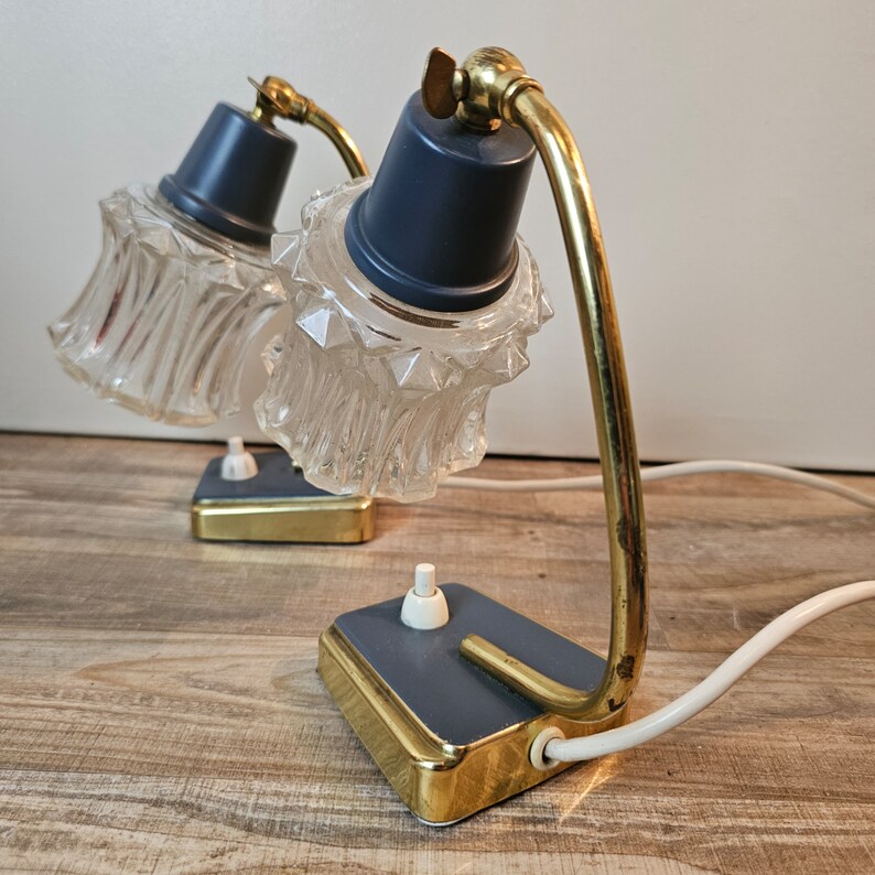 Mid Century bedside lamp set brass blue 1960s bedside lamps image 5