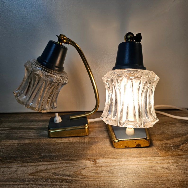 Mid Century bedside lamp set brass blue 1960s bedside lamps image 3